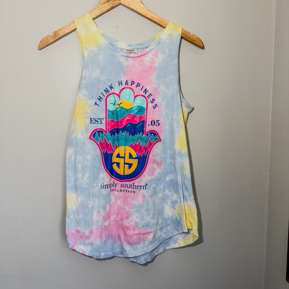 Simply Southern Pastel Tie Dye Hamsa Hand Graphic Tank Top M